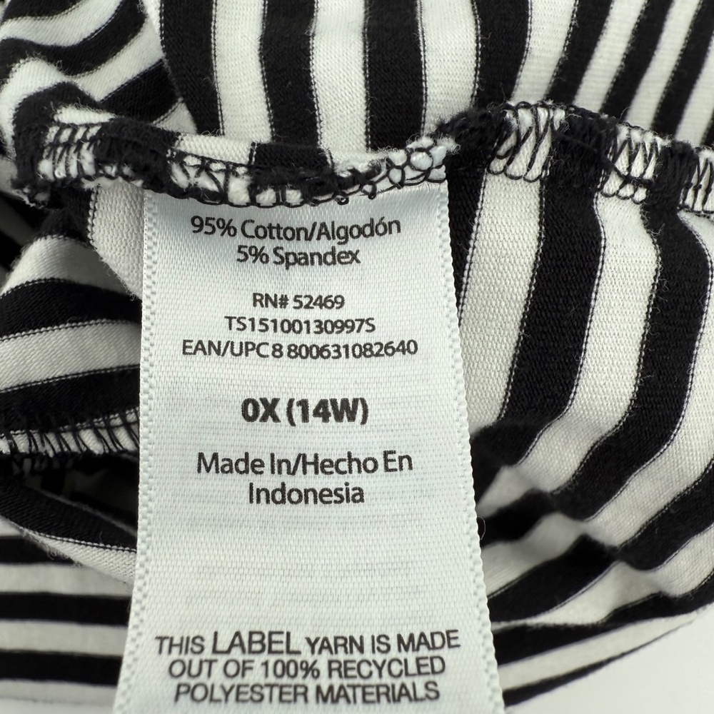 Terra Sky Dress Women 0X Black White Stripes T Shirt V Neck Short Sleeve Pockets - Picture 8 of 13